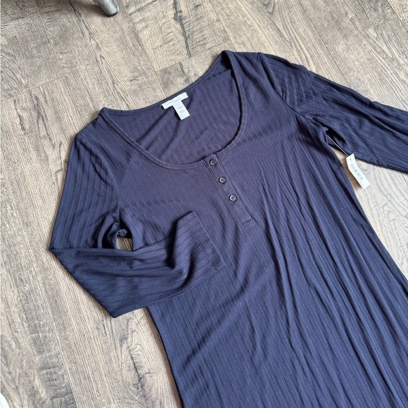 Anthropologie Daily Ritual Ribbed Navy Henley Midi Dress NWT - Picture 2 of 4